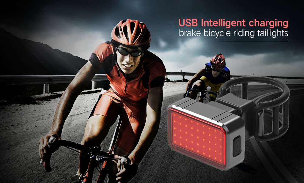 USB Charging Brake Bike Riding Tail Light - Black