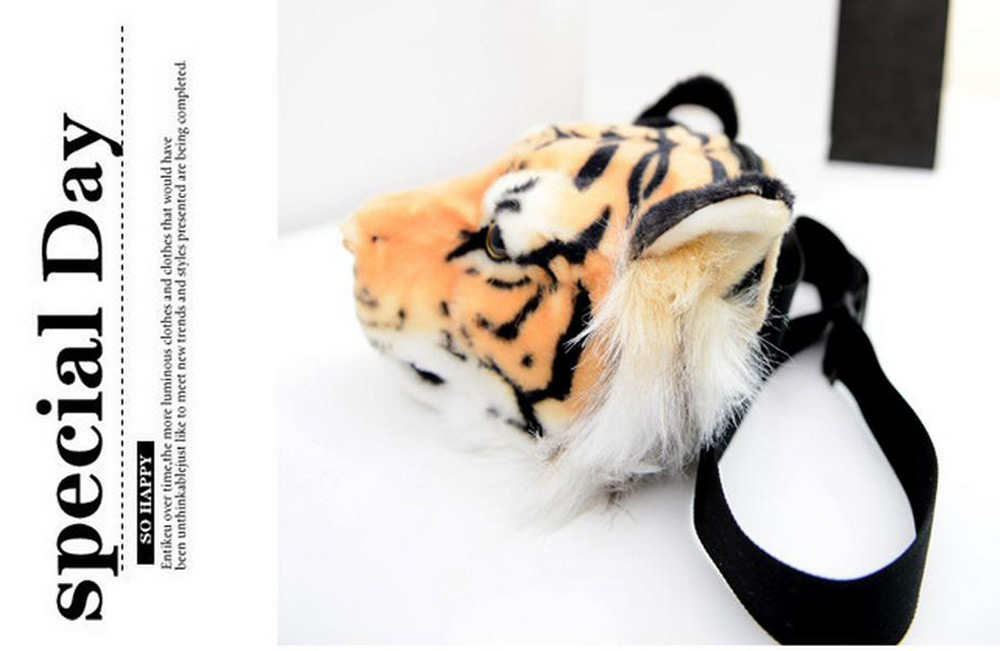 Unique Women Fur Made Animal Leopard Head Style Waist Bag Zipper Closure