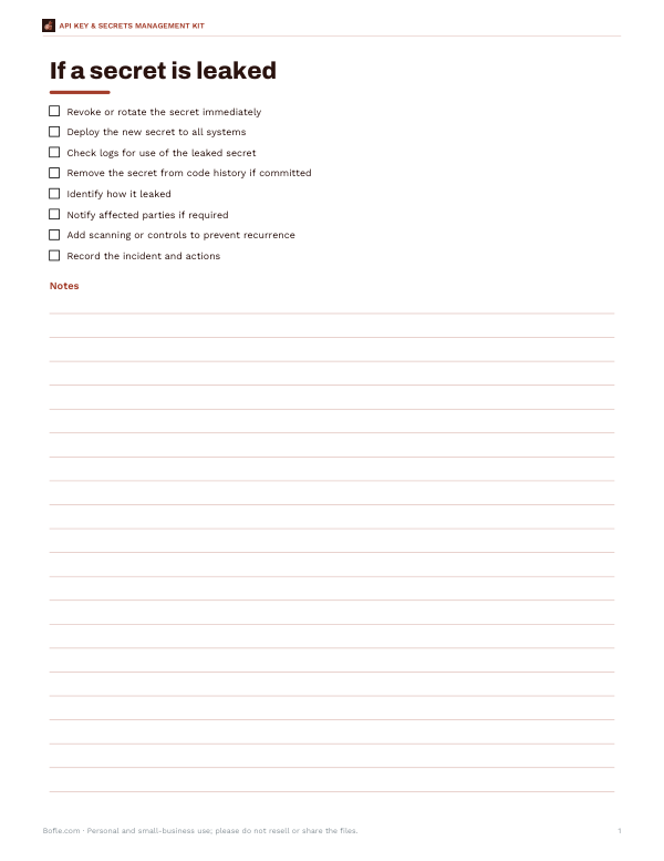 Preview of Leak Response Checklist Printable