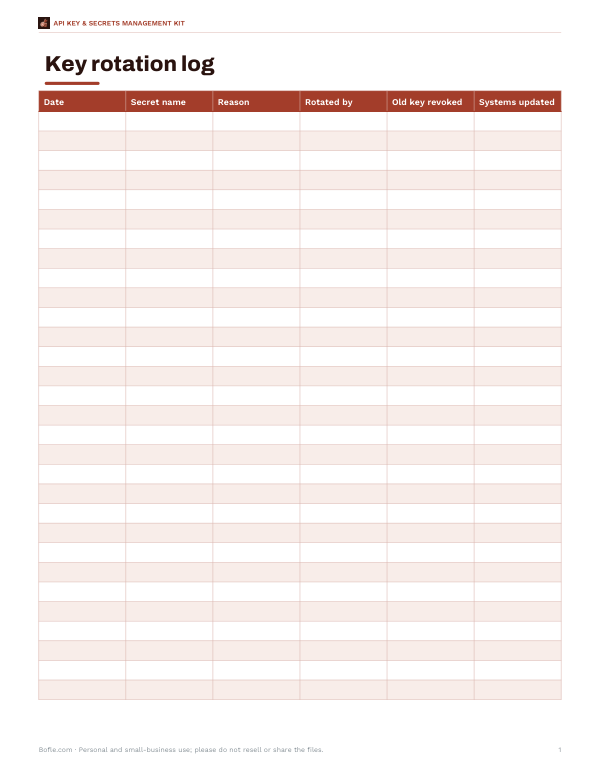 Preview of Printable Key Rotation Log